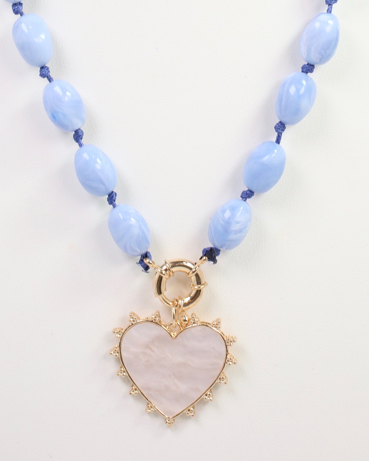 Marion Stone Necklace with Heart Charm Dusty Blue