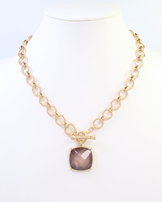 Duchess Faceted Stone Pendant Necklace Brown