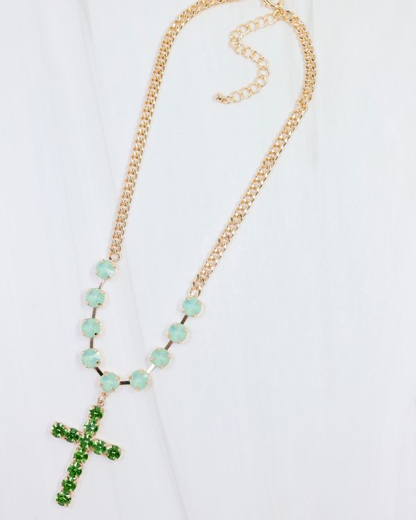Richland Rhinestone Cross Necklace Green