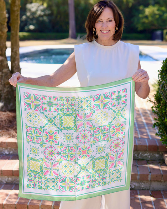 Sorrento Mosaic Print Scarf Green