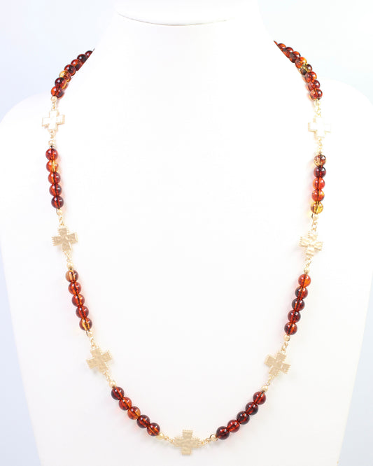 Crenshaw Long Cross and Beaded Necklace Tortoise