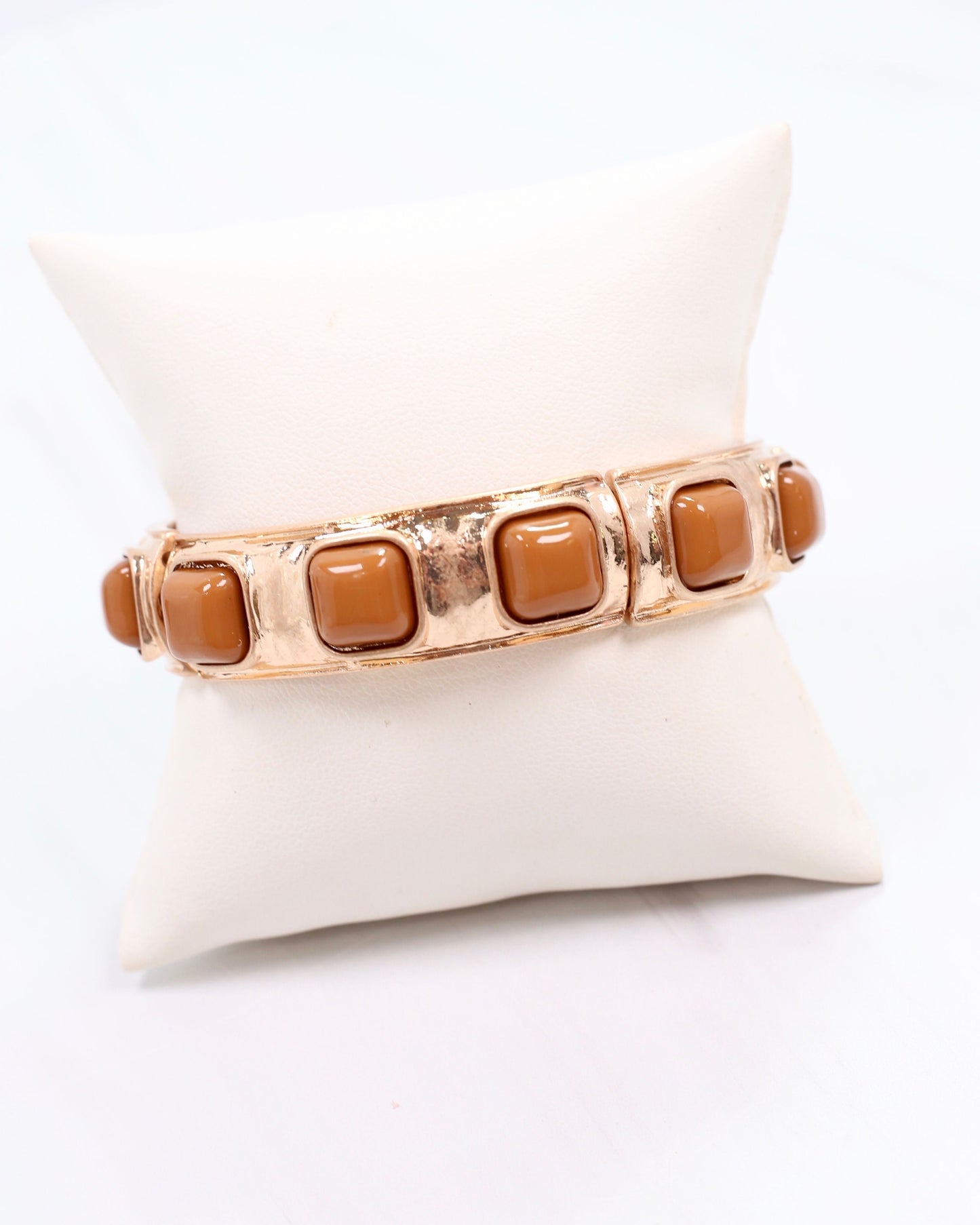 Allie Hammered Gold Stretch Bracelet Taupe