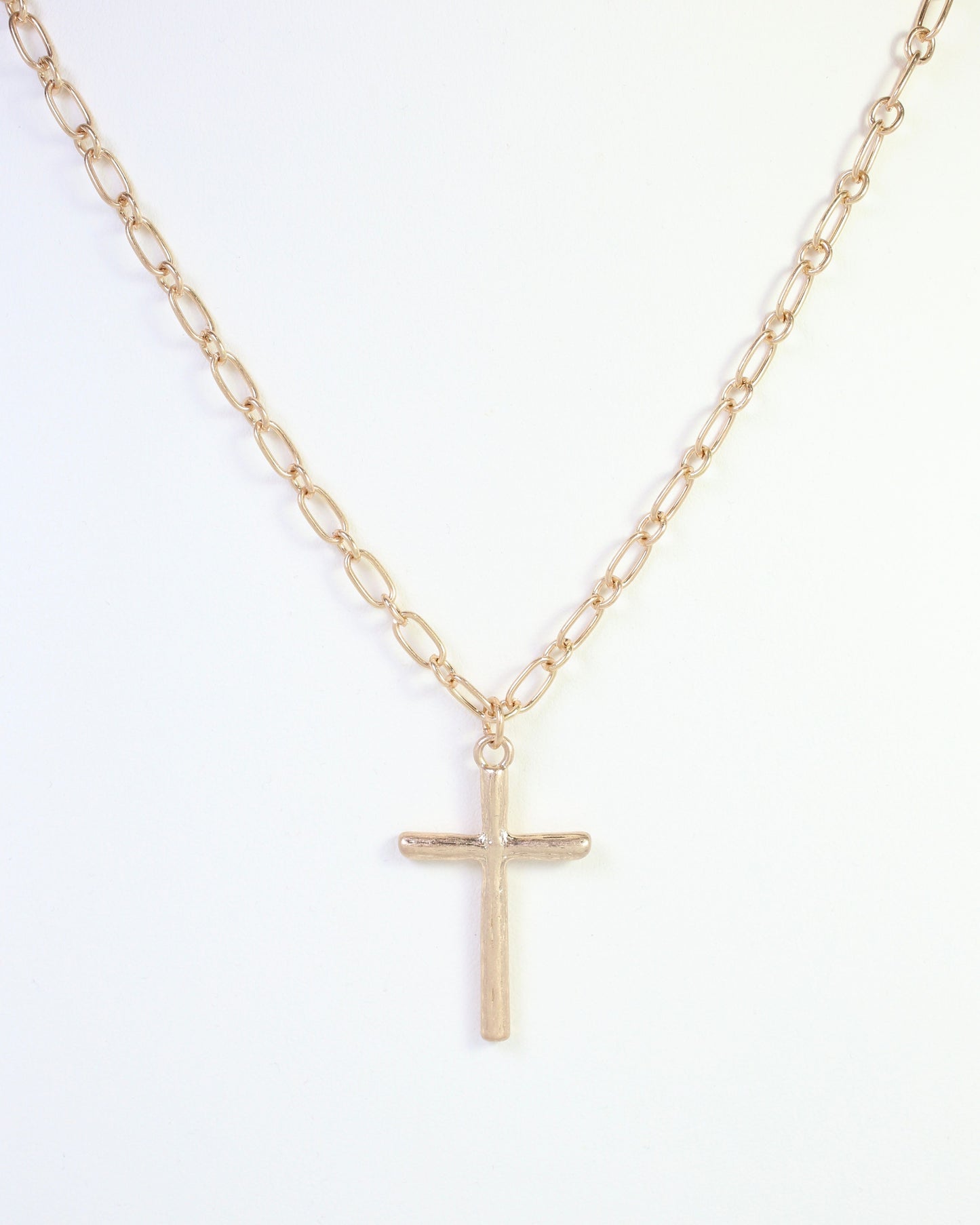Cassia Textured Cross Necklace Worn Gold