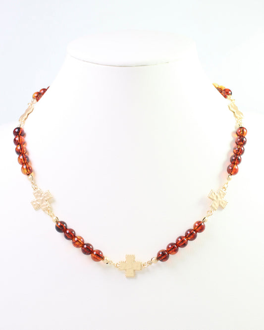 Crenshaw Cross and Beaded Necklace Tortoise