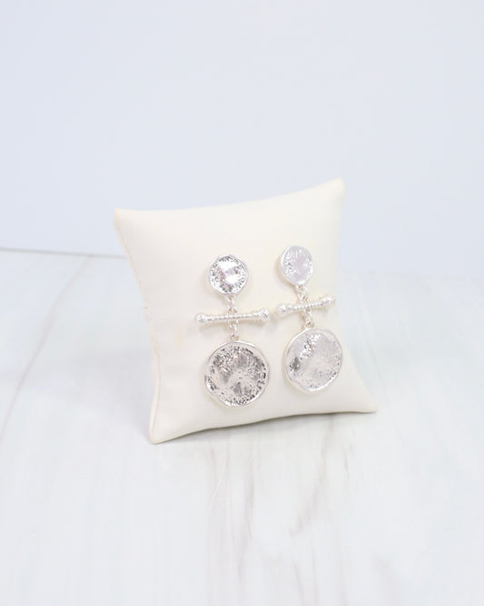 Goulburn Hammered Drop Earring Worn Silver