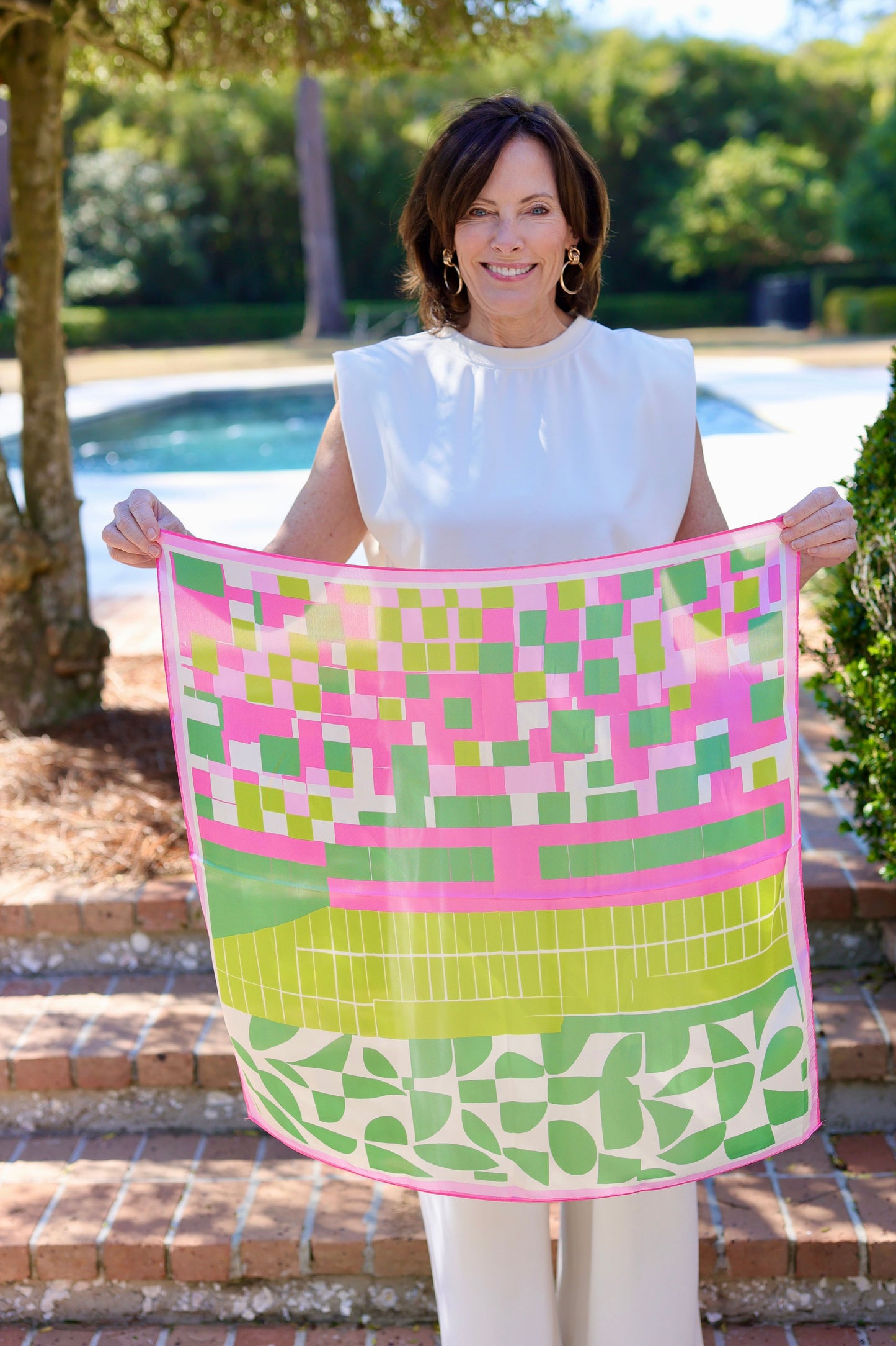 Cammi Color block Print Scarf Pink