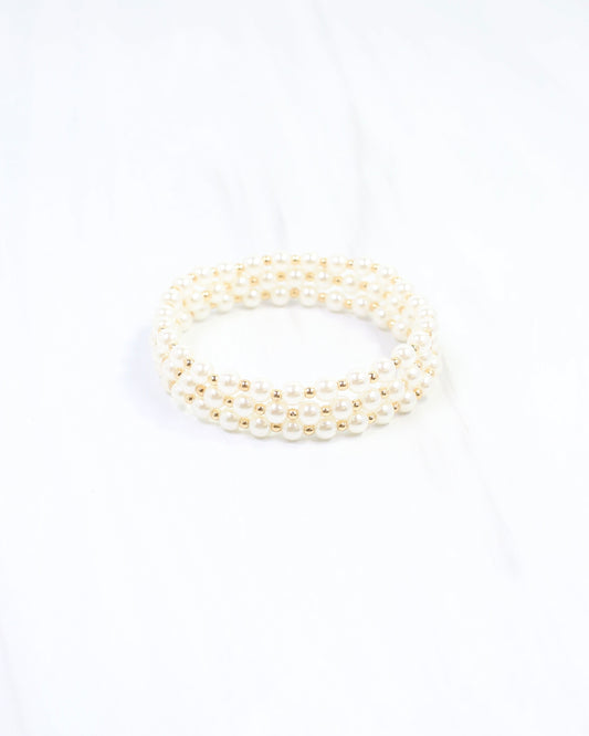 Batten Stretch Pearl Bracelet Set Gold