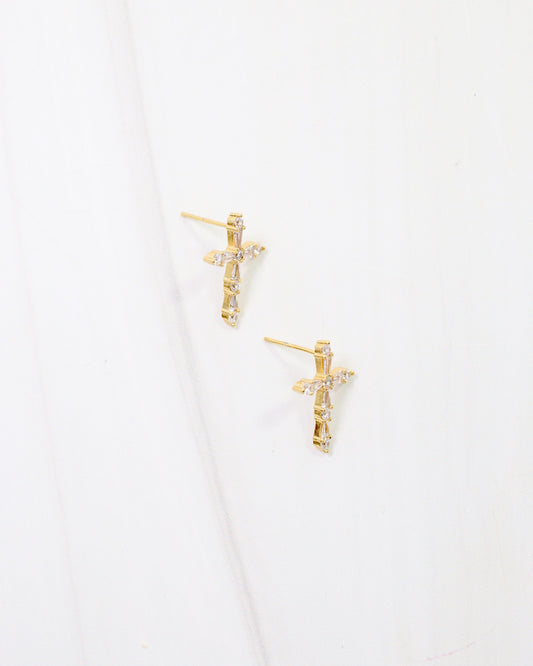 Vicksburg CZ Cross Earring Gold