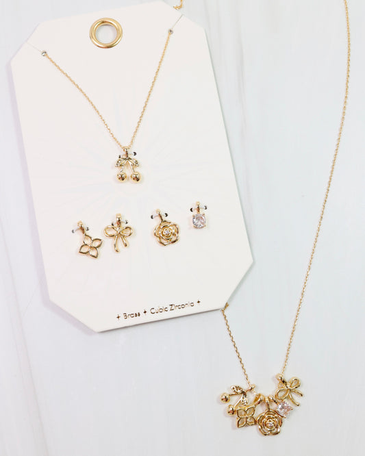 Cherry on Top Charm Necklace Set Gold