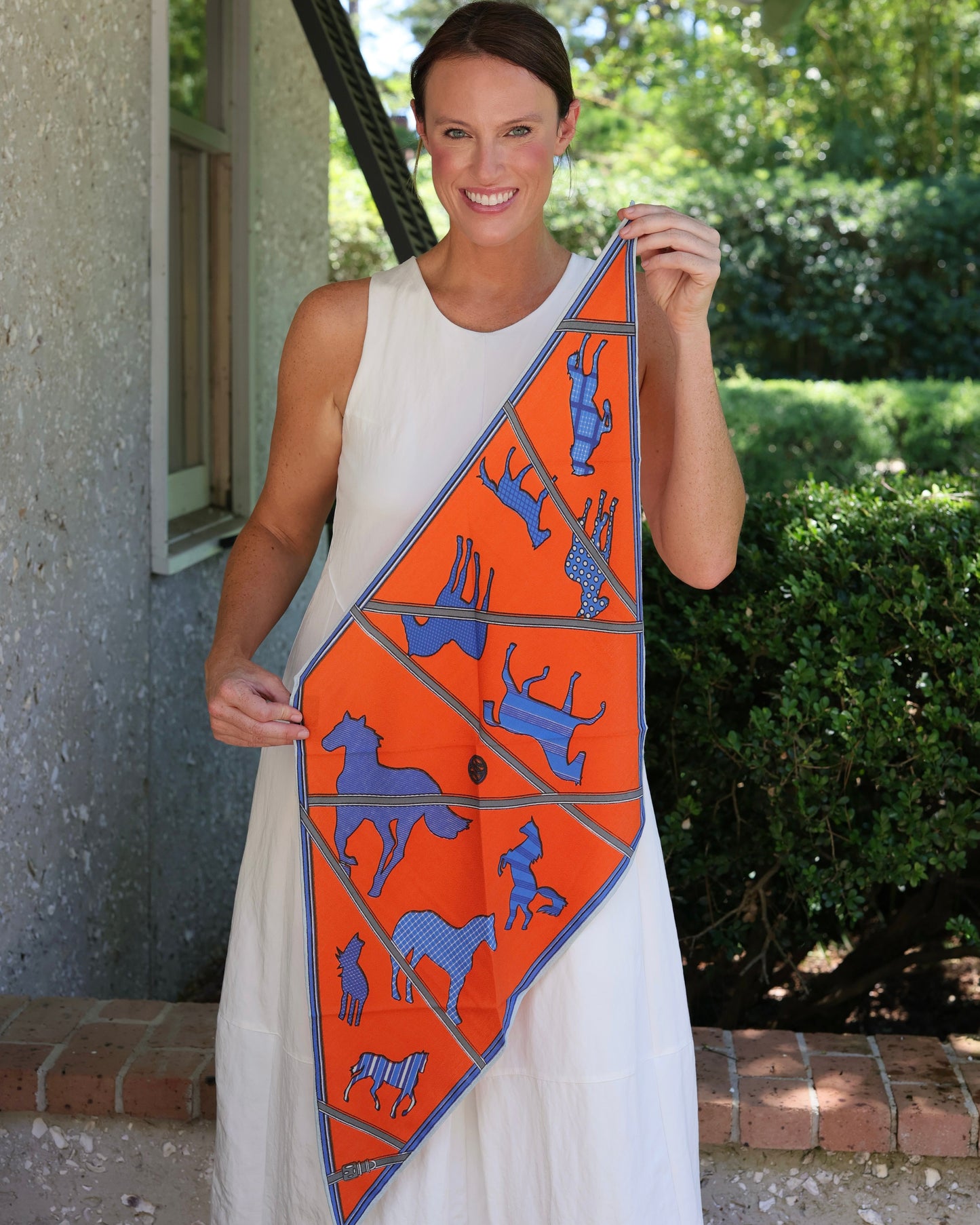Multi Pattern Horse Scarf Orange