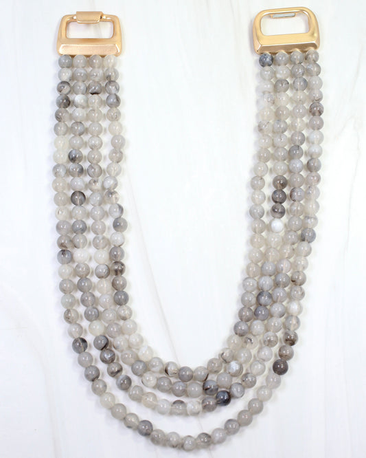 Micah Beaded Buckle Necklace Gray