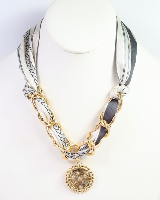 Sarah Scarf Charm Necklace Steel Gray