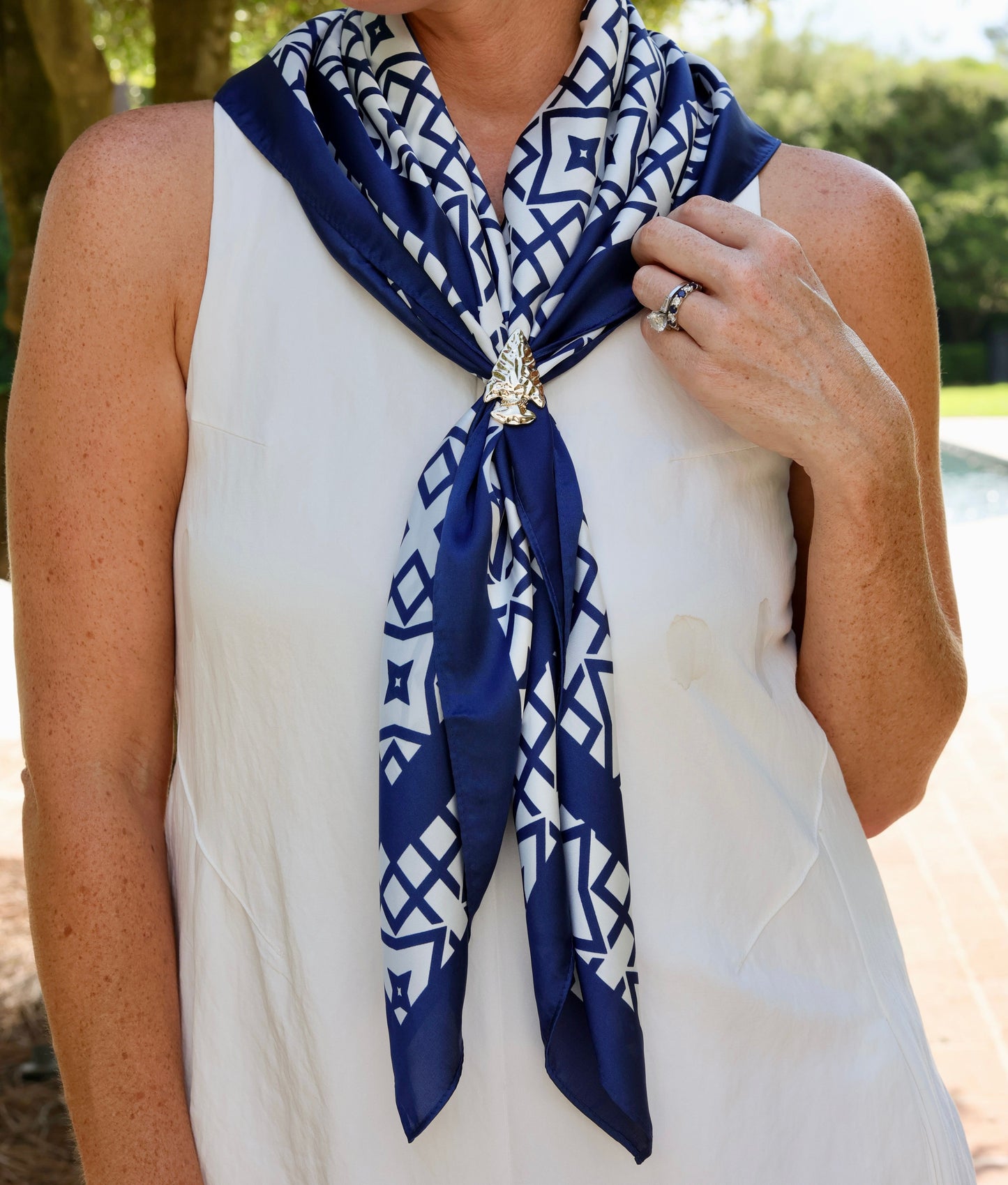 Langston Geometric Scarf Large Navy White