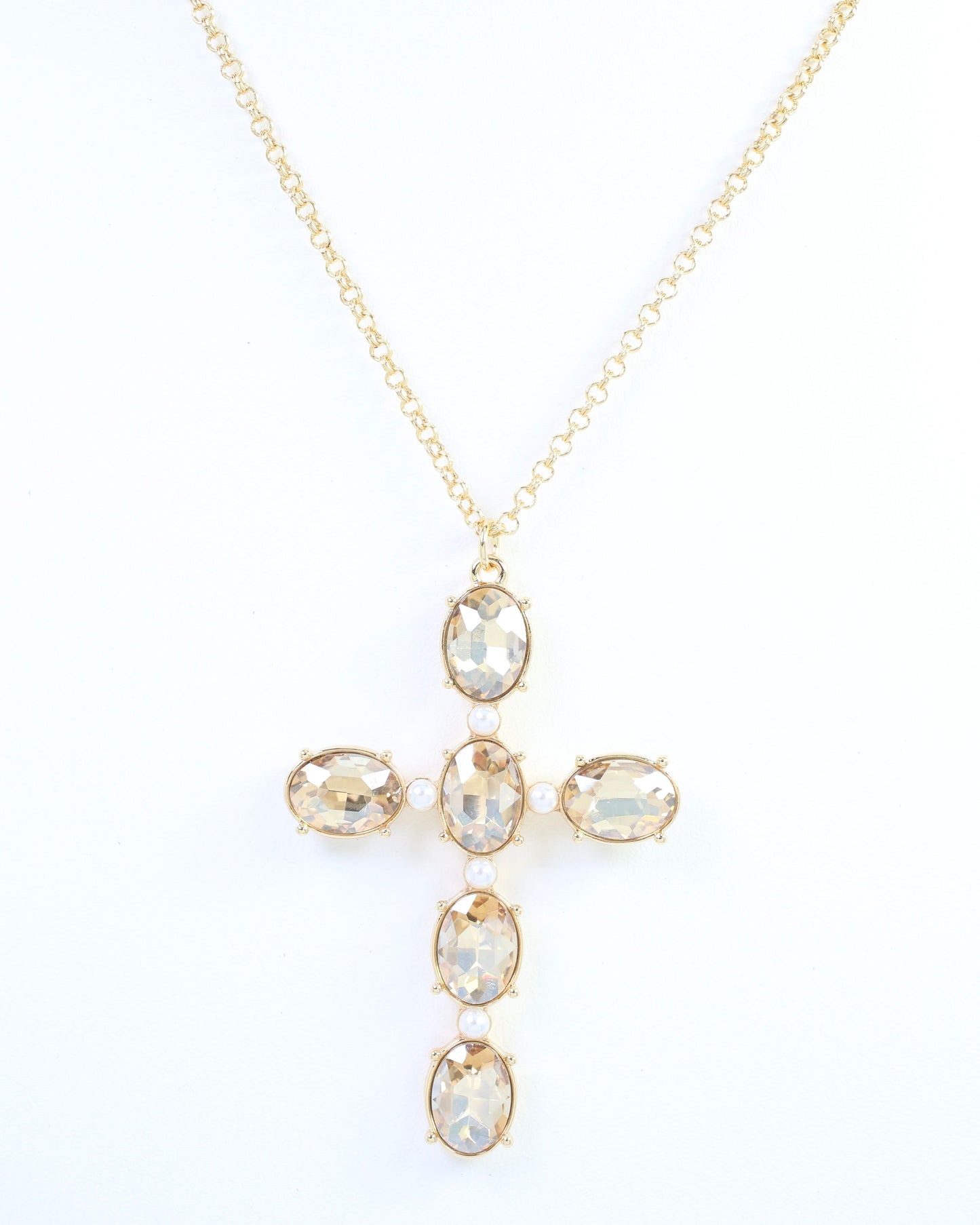 Gregory Glass Stone Cross Necklace Champagne