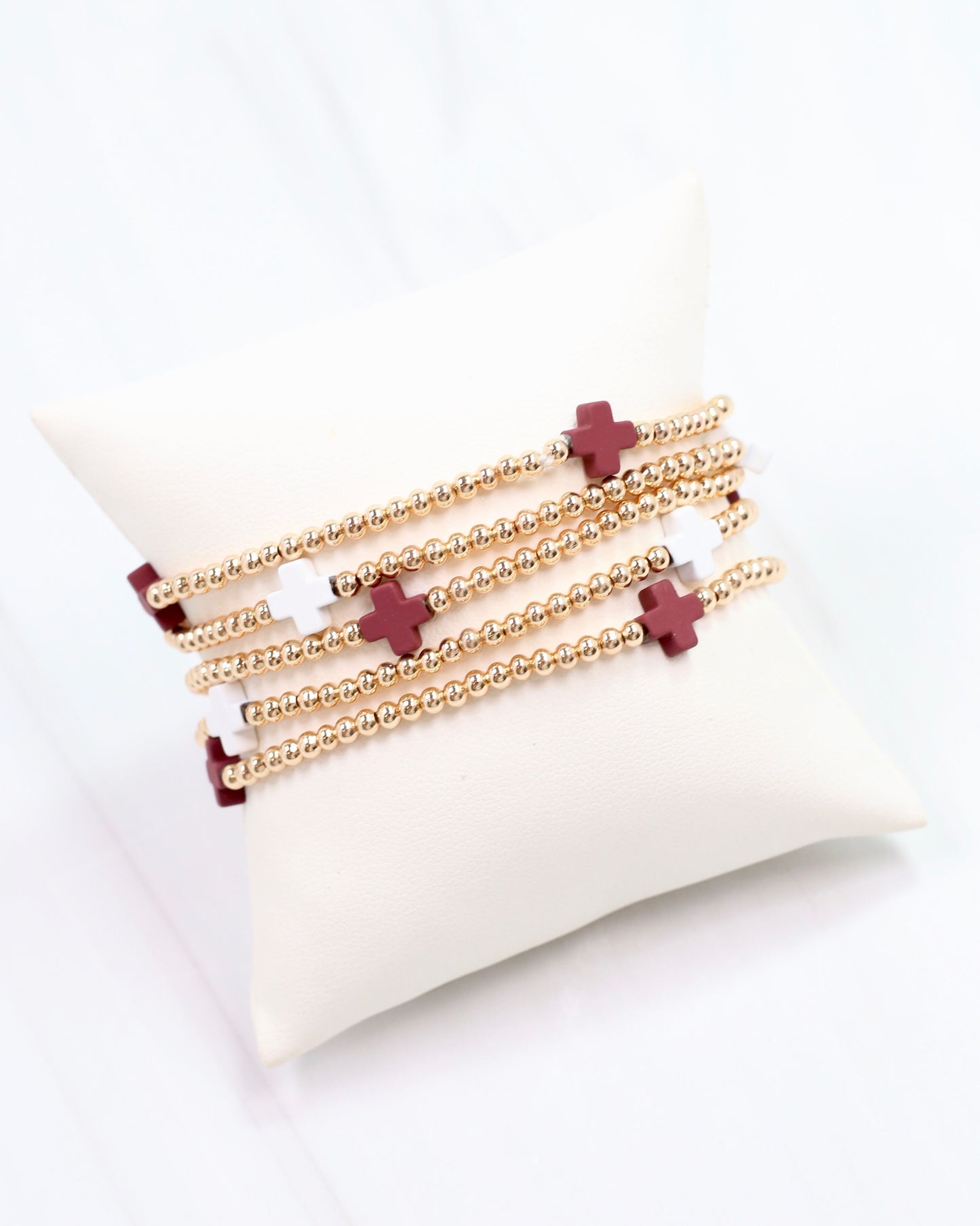 Brittany Cross Bracelet Set Maroon White
