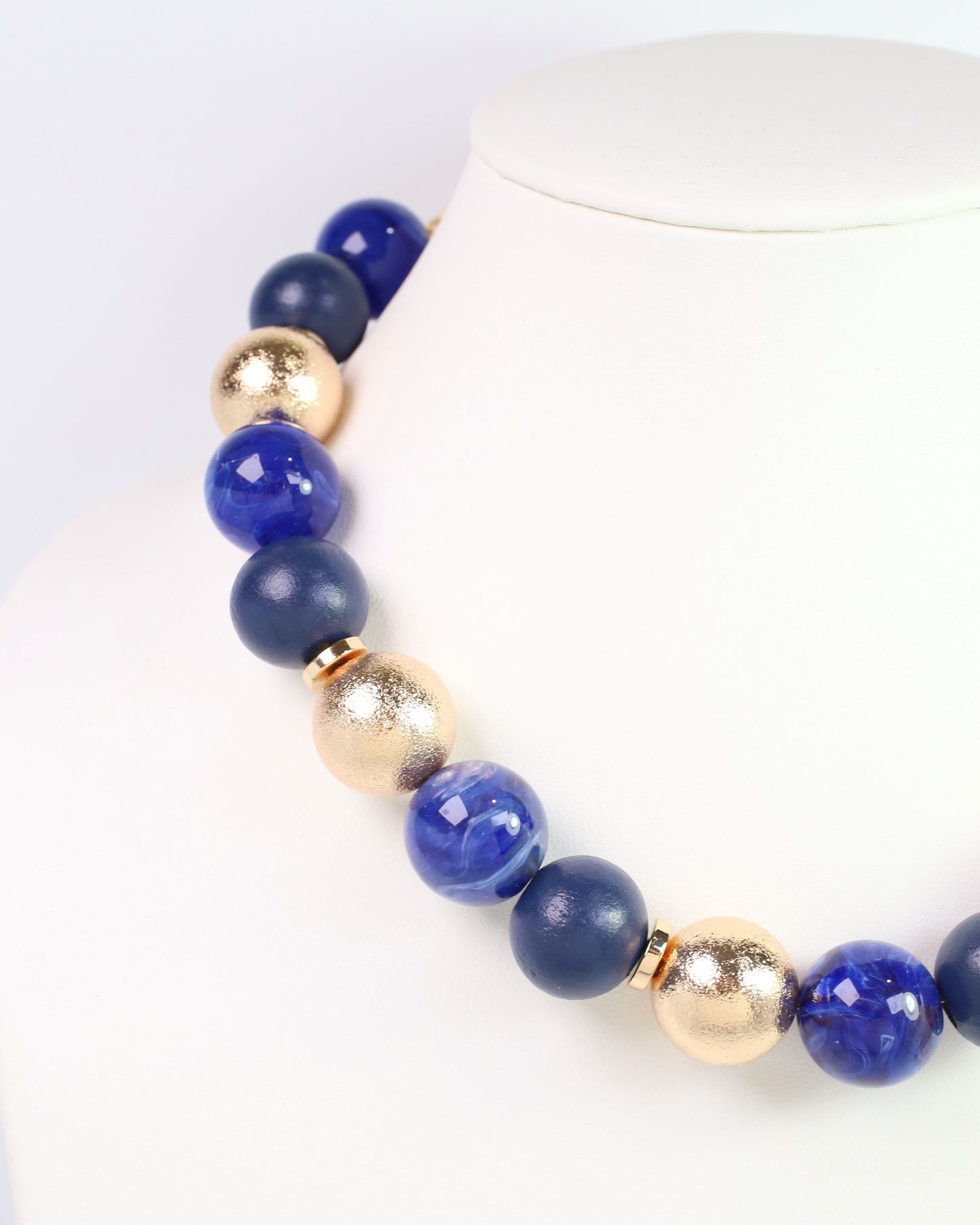 Elaine Beaded Ball Necklace Navy