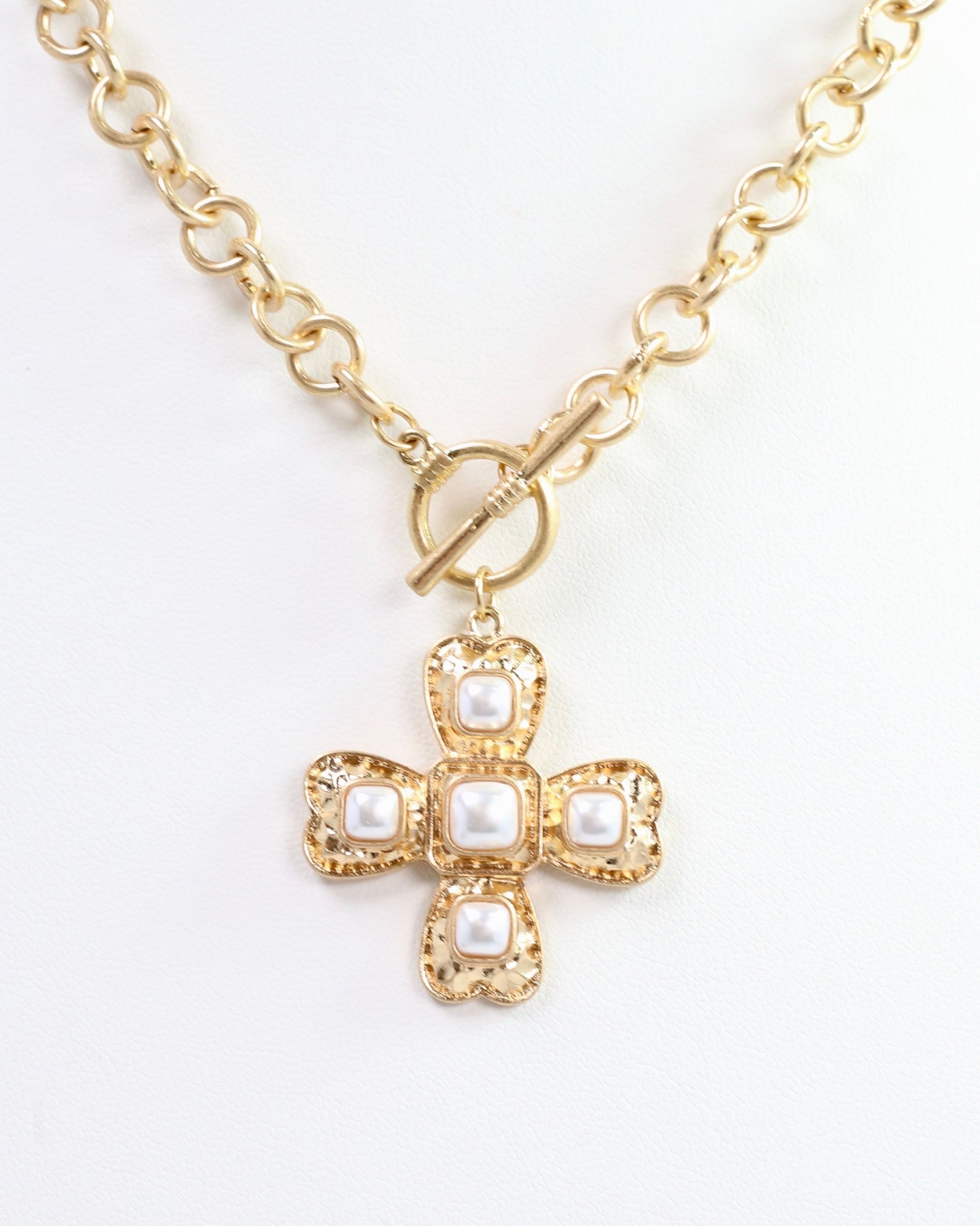 Palazzo Pearl and Gold Cross Necklace Worn Gold