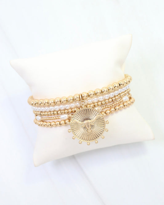 Carmen Coin Beaded Bracelet Set Bull Worn Gold