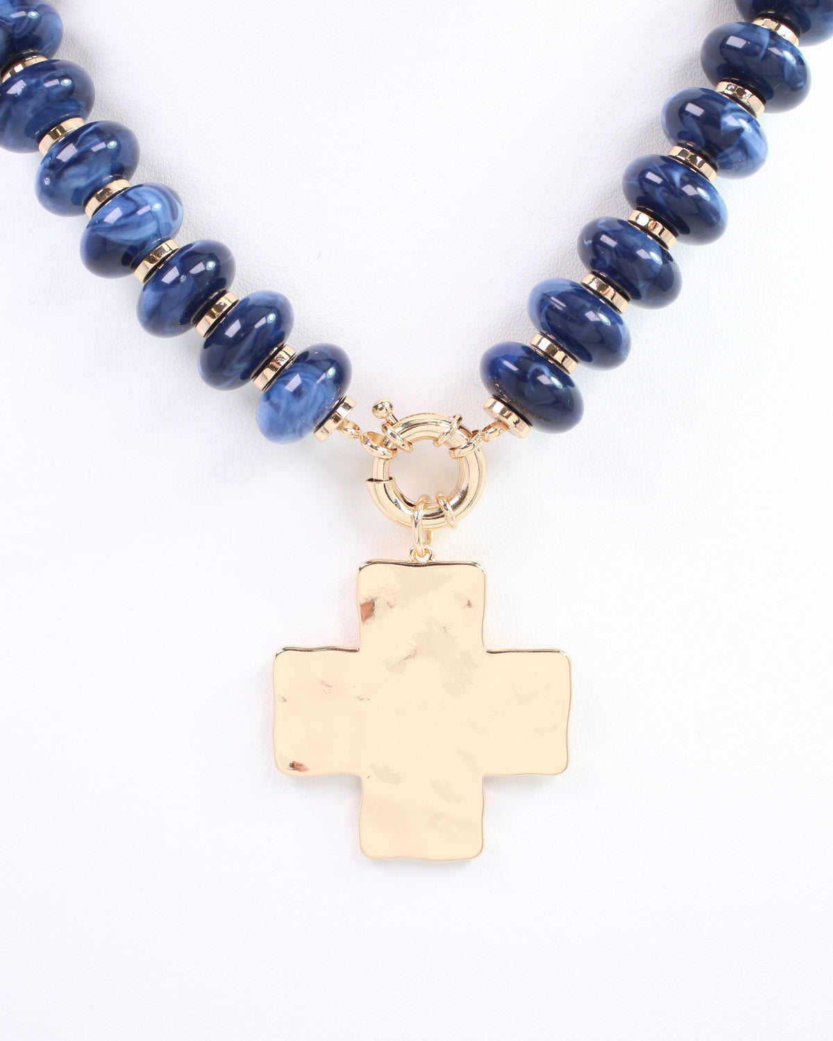 Ellis Bead and Cross Necklace Navy