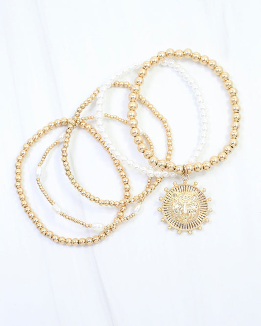 Carmen Coin Beaded Bracelet Set Tiger Worn Gold