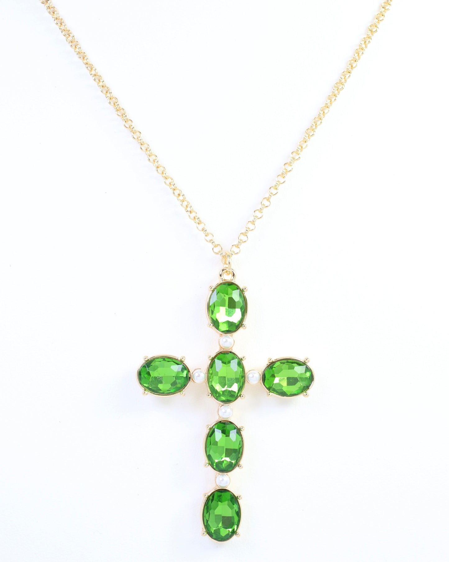 Gregory Glass Stone Cross Necklace Emerald