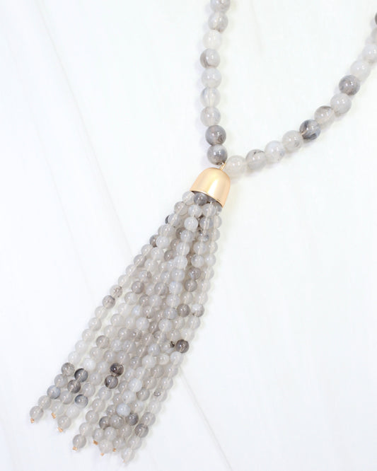 Mila Beaded Tassel Necklace Gray