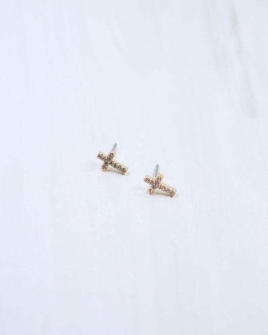 Aveline CZ Cross Stud Earring Gold