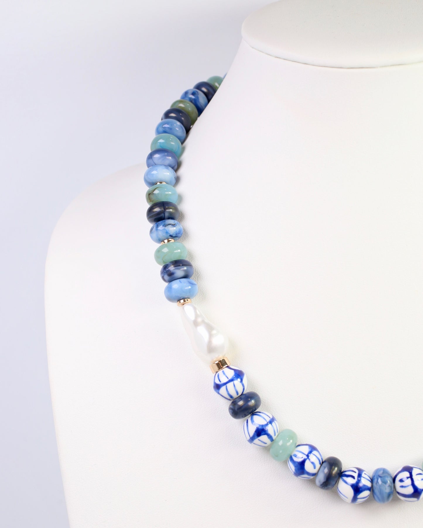 Warrensburg Ceramic Beaded Necklace Blue Multi