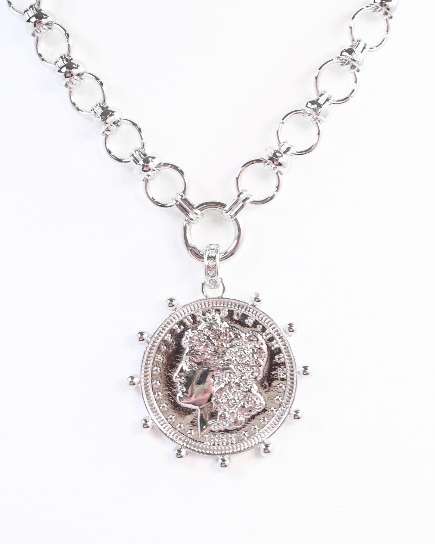 Chandra Coin Charm Necklace Silver