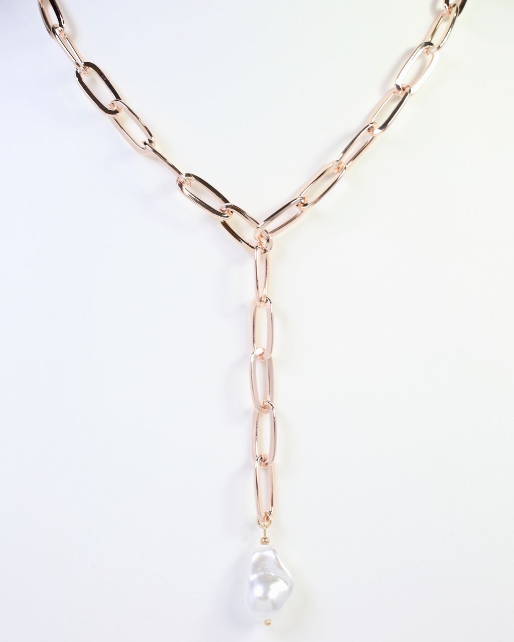 Olean Baroque Pearl Link Y Necklace Gold