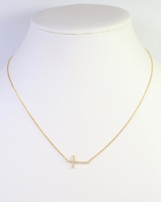 Lakehurst Side Cross Necklace WR Gold