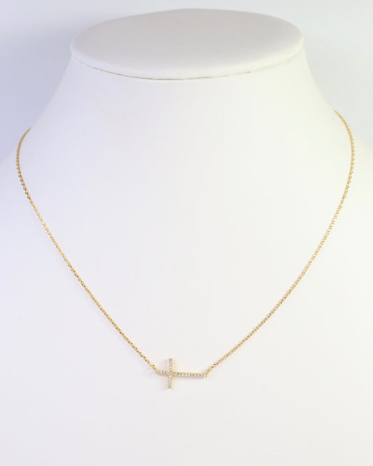Lakehurst Side Cross Necklace WR Gold