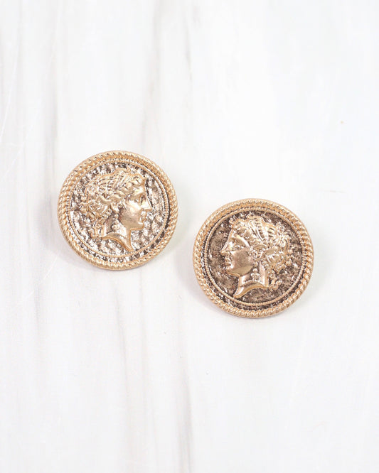 Forbes Coin Stud Earring Worn Gold