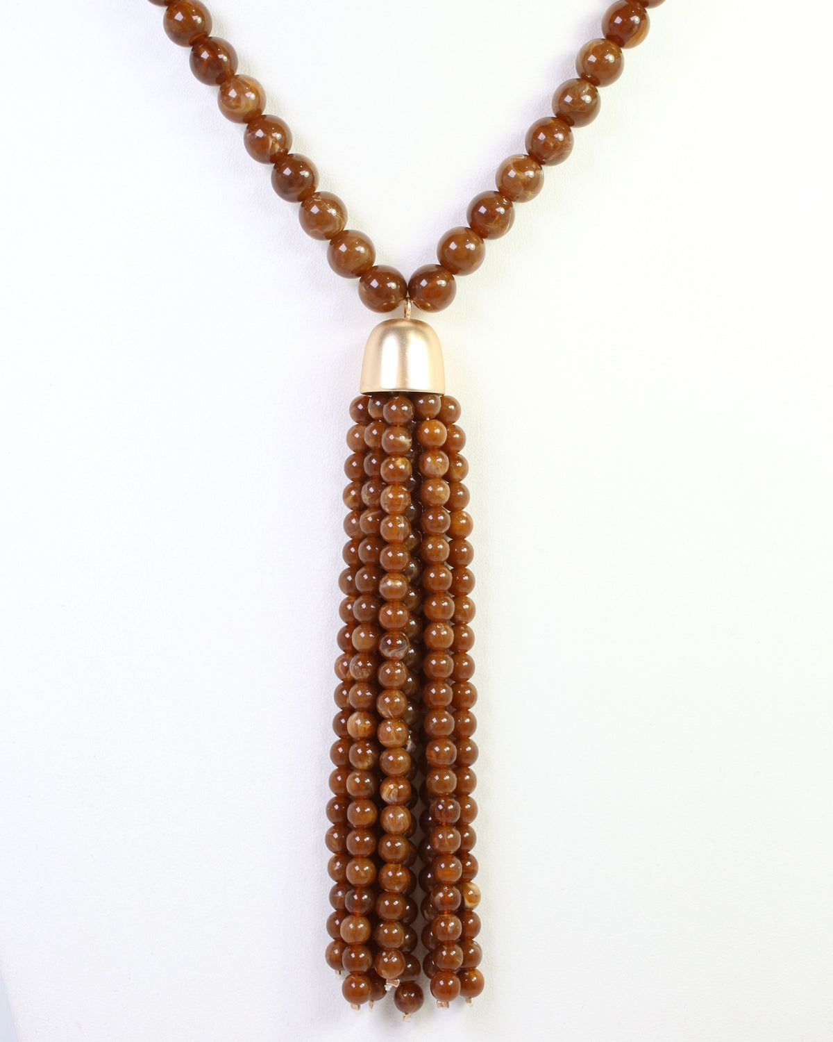 Mila Beaded Tassel Necklace Brown