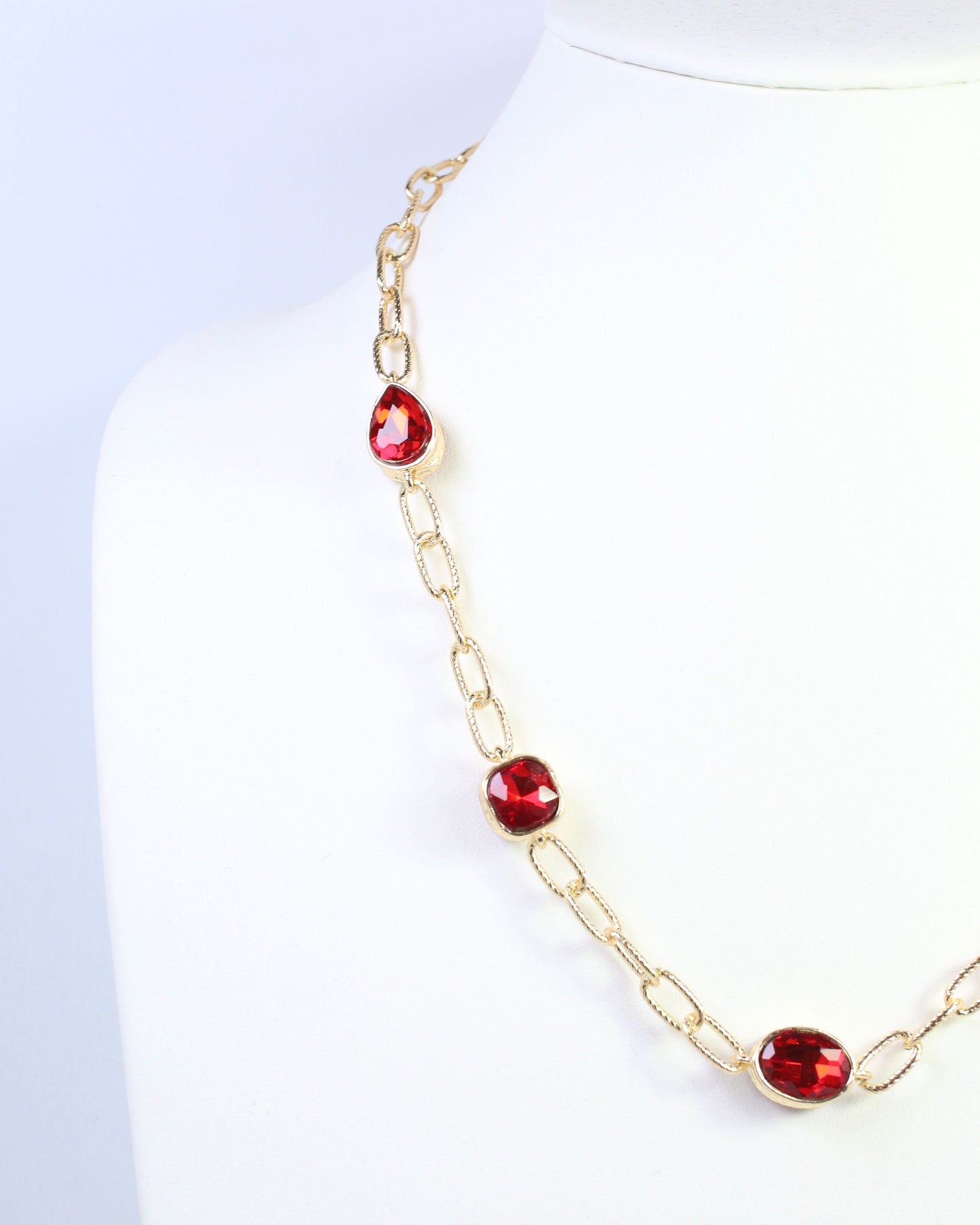 Elena Hammered Crystal Link Necklace Red