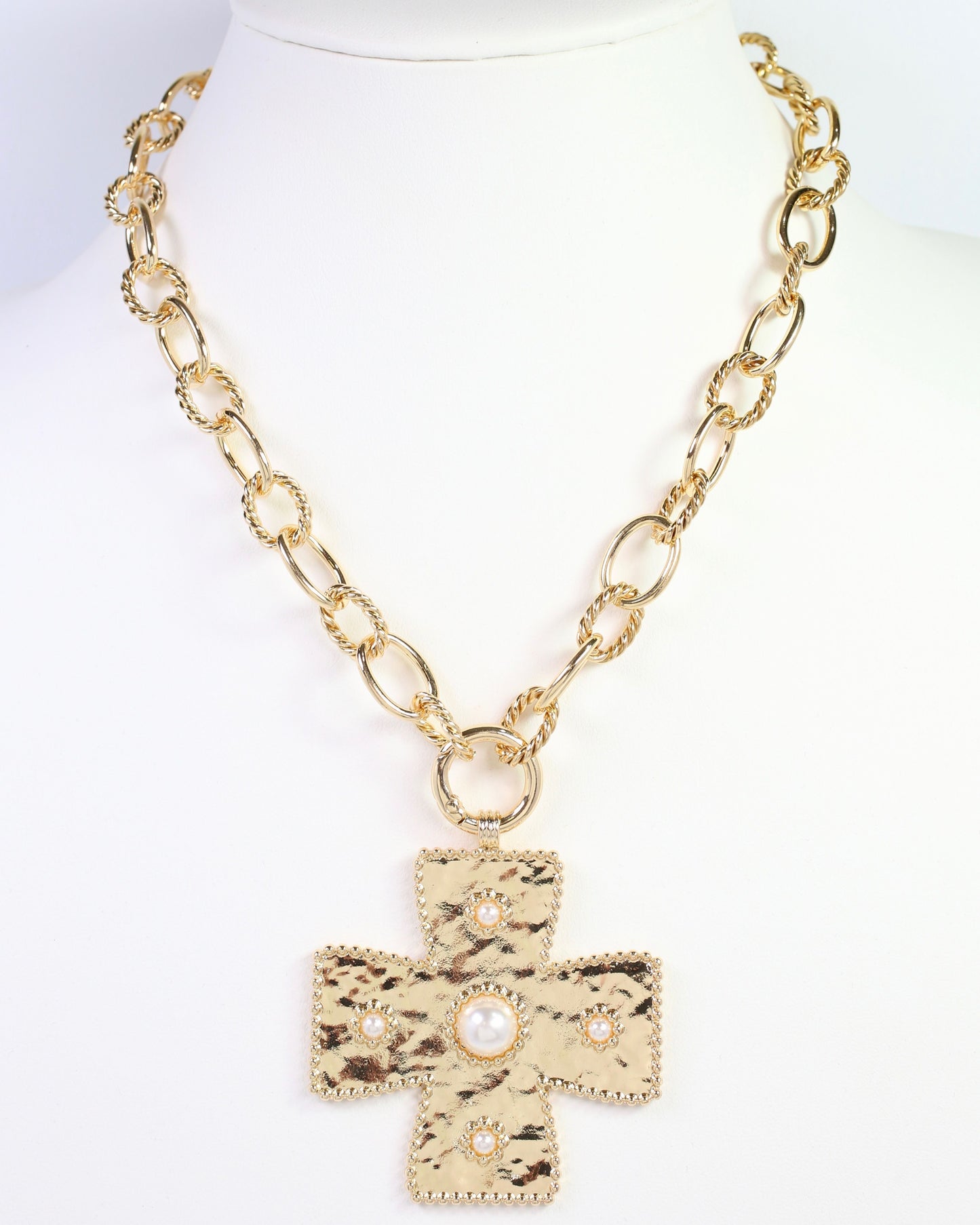 Cayce Large Cross Charm Necklace Gold