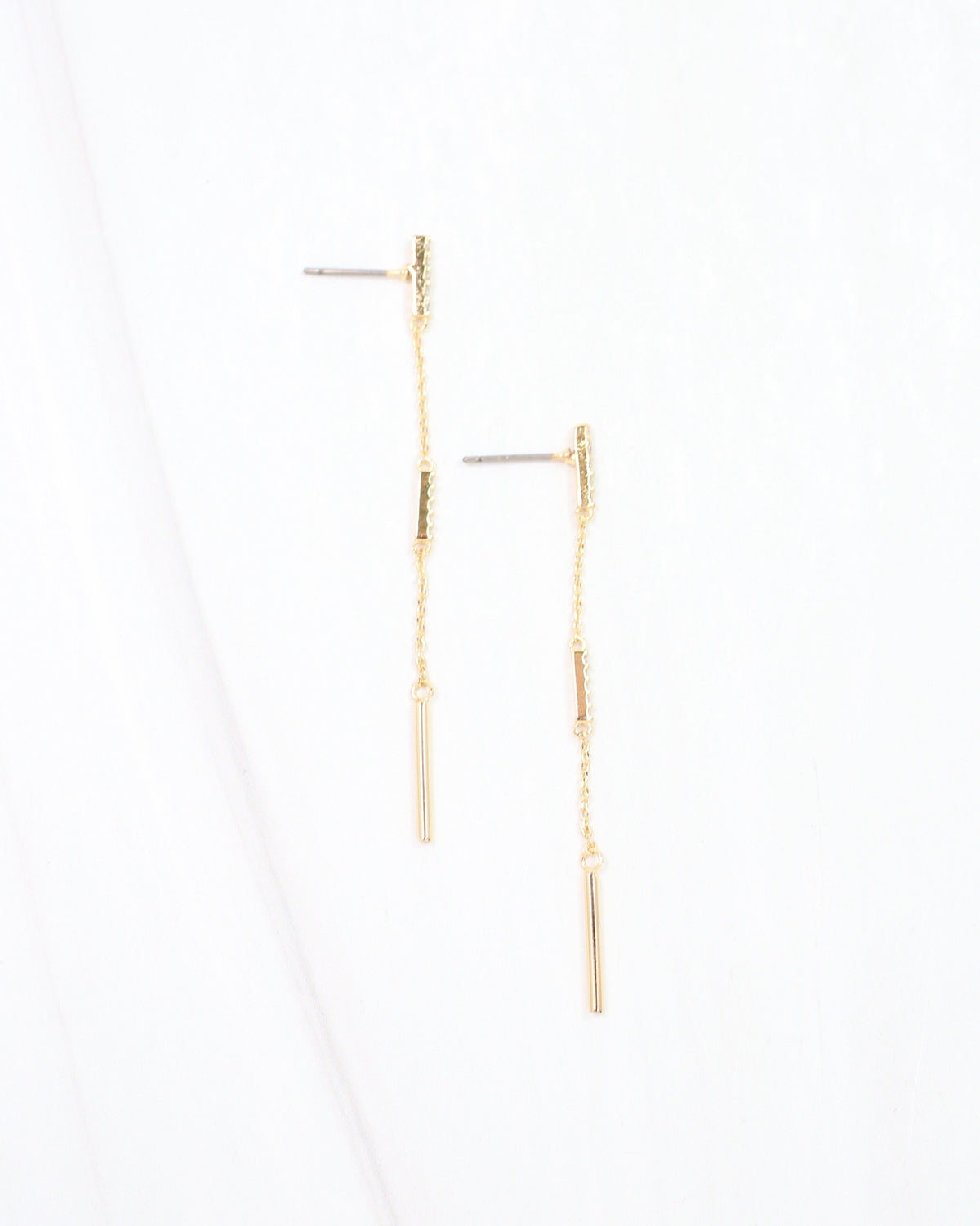 Benton Bar and CZ Chain Drop Earring WR Gold