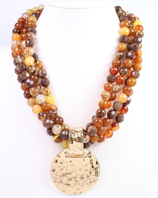 Larissa Beaded Necklace with Pendant Brown Multi