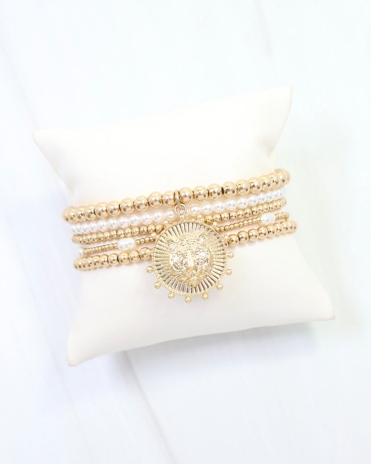 Carmen Coin Beaded Bracelet Set Tiger Worn Gold