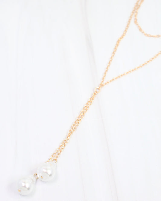 Ashmore Baroque Pearl Y Necklace Gold