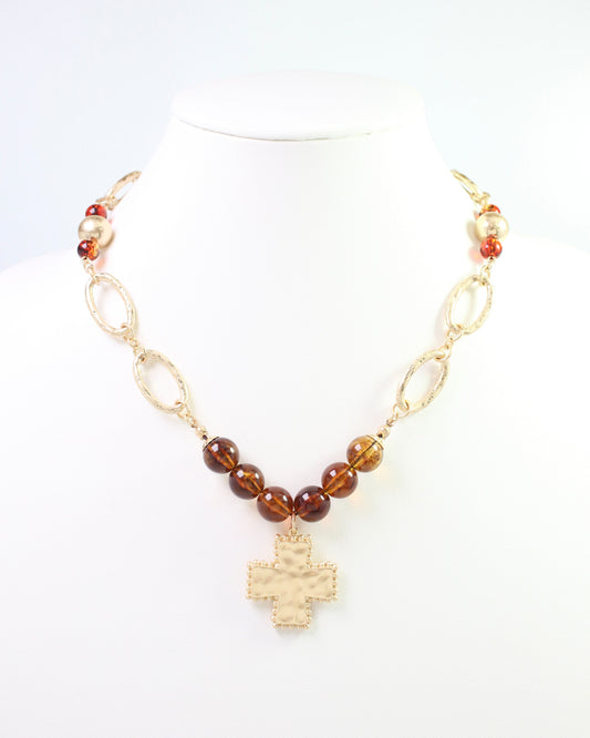 Crenshaw Cross Large Bead Charm Necklace Tortoise