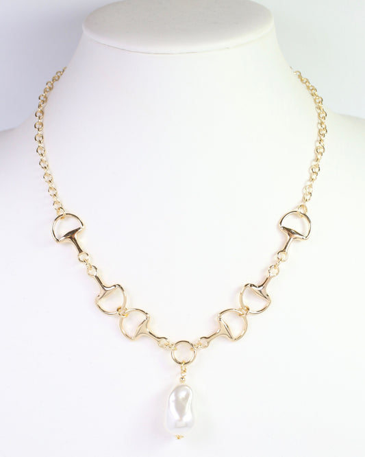 Winx Pearl and Horsebit Necklace Gold