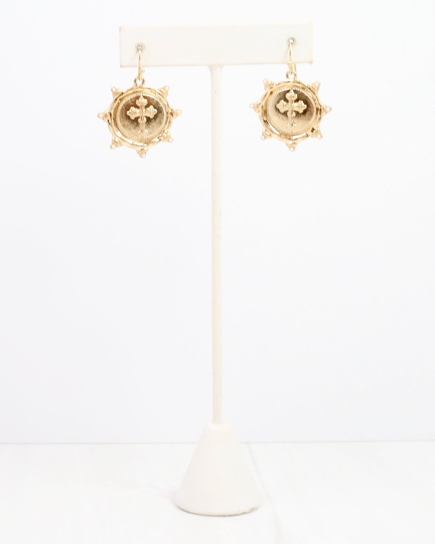 Remy Cross Drop Earring Worn Gold