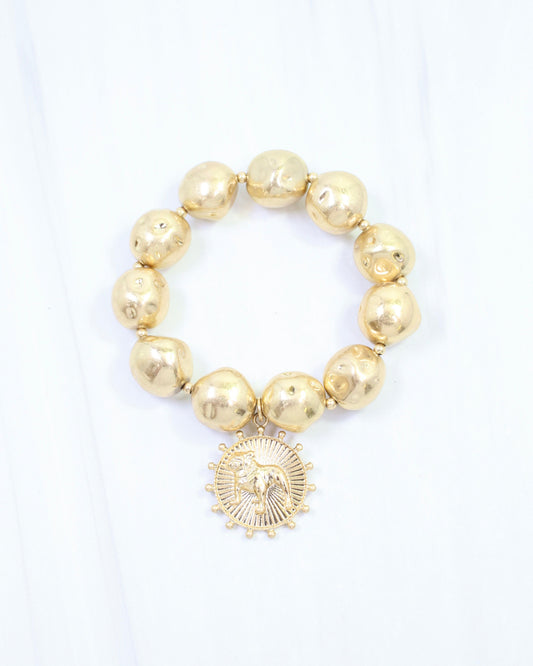 Carmen Coin Stretch Bracelet Standing Dog Worn Gold