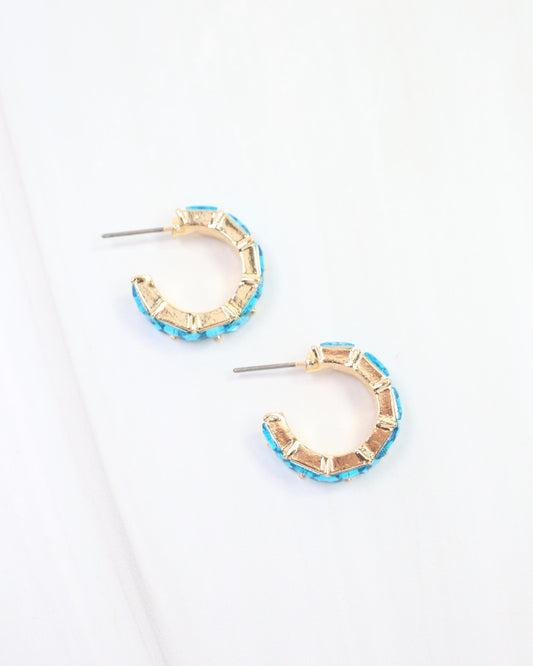 Rome Triangle Stone Hoop Earring Blue