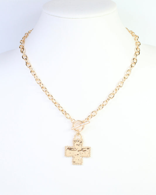 Maxine Cross Toggle Link Necklace Gold