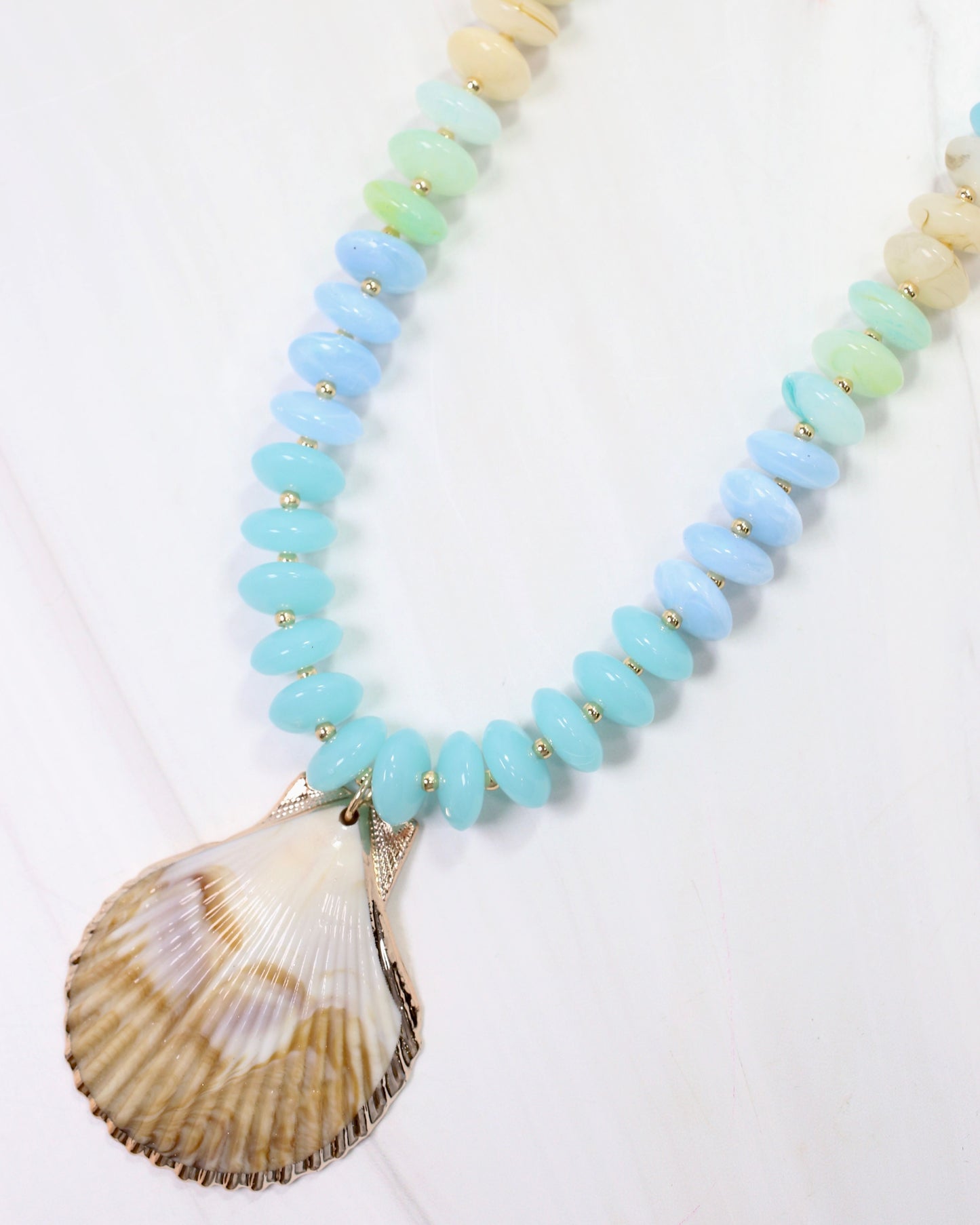 Brea Stone Beaded Shell Necklace Aqua