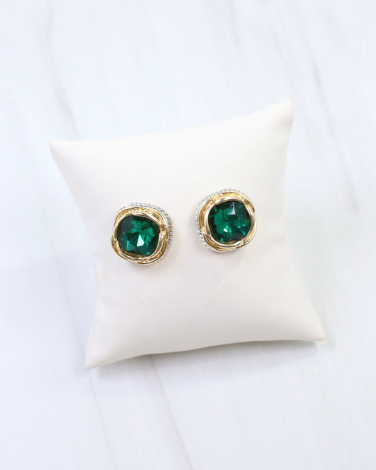 Anita Two Tone Crystal Stud Earring Emerald