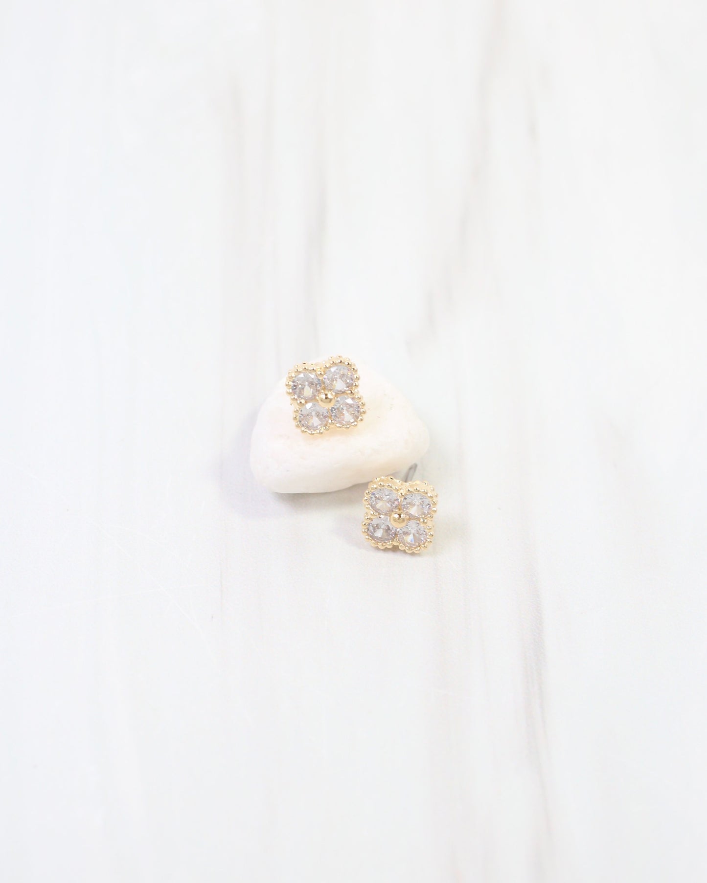 Clovis CZ Clover Stud Earring WR Gold