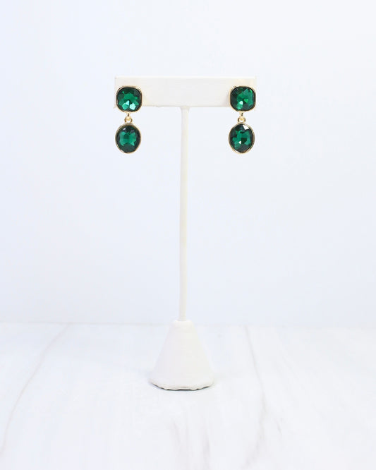Elena Hammered Crystal Drop Earring Emerald